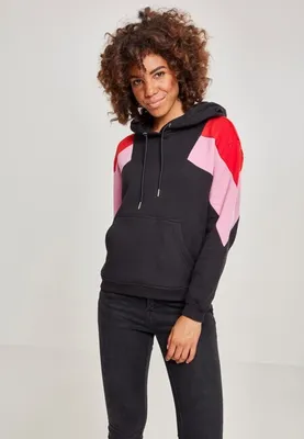 Produktbild von Urban Classics Damen Hoodie Ladies Oversize 3-Tone Block Hoody Black/Firered/Coolpink-M