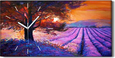 Produktbild von Wandbild Leinwand Bilder Wanduhr 60x30 Gemälde Wiese Blumen Baum Sonnenuntergang - weiße Hände