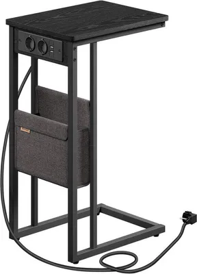 Produktbild von Famanu Beistelltisch C-förmig mit Steckdosen und Aufbewahrungstasche - ideal für Wohnzimmer und Schlafzimmer