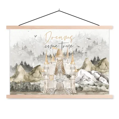 Produktbild von MuchoWow® Textilposter Zitate - Träume werden wahr - Sprichwörter - Kinder - Baby - Jungen - Mädchen 120x80 cm mit holzfarbenen Rahmen - Aufhängeset
