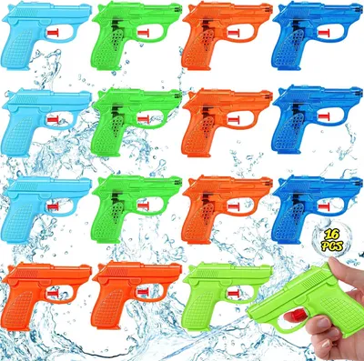 Imagen del producto de Juego de pistolas de agua, 16 piezas, mini, de colores, para niños, ideal para el verano
