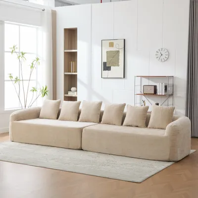 Produktbild von MODFU Modulares Sofa Loungesofa 6-Sitzer mit rutschfestem Boden Chenille-Stoff Wohnzimmersofa mit Kissen für das Wohnzimmer geeignet Hellkhaki