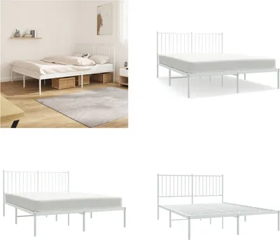 Produktbild von vidaXL Bettgestell mit Kopfteil Metall Weiß 140x200 cm - Bettgestell - Bettgestelle - Bettrahmen - Bett