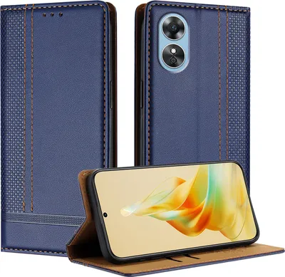 Produktbild von Handyhülle für OPPO A17 Leder Flip Klappbare Schutzhülle mit Standfunktion Blau
