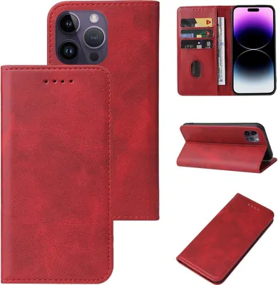 Productafbeelding van König Design hoesje, compatibel met Apple iPhone 15 Pro, kunstleren telefoonhoesje - telefoonhoesje, rood