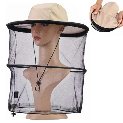 Produktbild von Insektenhut mit Moskitonetz – Mückenhut mit breiter Krempe – 360° Insektenschutz – faltbar&verstellbar – für Garten, Wandern, Camping & Angeln – Beige