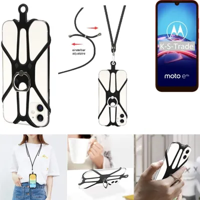 Produktbild von K-S-Trade 3in1 Handykette Handyband Handykordel Halsband Smartphone-Ring Handy-Ring kompatibel mit Motorola E6s Fingerhalterung Handyring