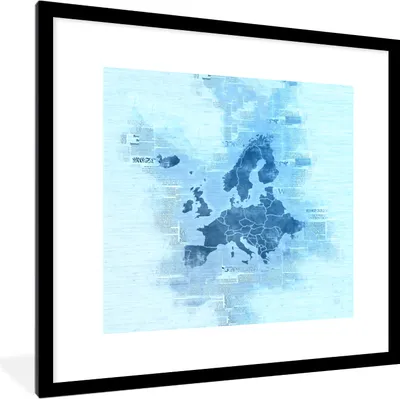 Produktbild von MuchoWow® MuchoWow® Gerahmtes Poster Europa - Karte - Aquarell - Blau 40x40 cm - Poster mit zchwarzem Bilderrahmen - Poster - Plakat im Rahmen