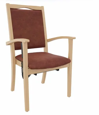 Produktbild von Seniorenstuhl Alexander Hochlehner mit Aufstehhilfe – Hochlehner Pflegestuhl mit Aufstehhilfe und Armlehnen – Massivholzstuhl stabil und Pflegeleicht.Stoffbezug:Clean-Stoff Como Braun,Bodengleiter:Kunststoff Weiss