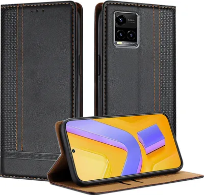 Produktbild von Handyhülle für Vivo Y21S/Y33S Leder Flip Klappbare Schutzhülle mit Standfunktion Schwarz