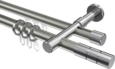 Produktbild von Interdeco Rundrohr-Innenlaufstange / Gardinenstange (Kombination) Edelstahl-Optik / Chrom, Typ Prestige Elanto (Rillenzylinder), 20 mm Ø 2-läufig, 540 cm
