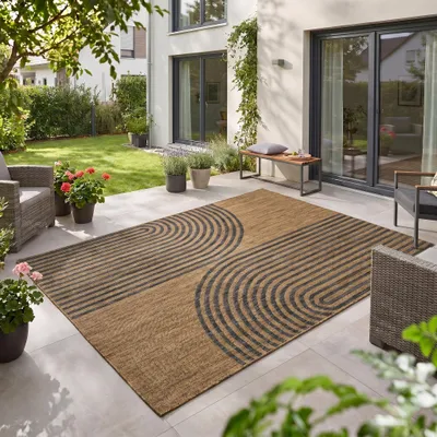 Immagine prodotto di Carpetsale24 Tappeto Outdoor Nero Effetto Juta 240x340 cm Balcone Terrazza Giardino Resistente UV XL XXL Boho Tessuto piatto