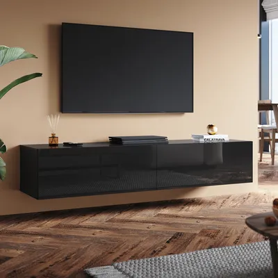 Produktbild von SONNI TV-Schränke Schwarz Hochglanz hängend holz 160 x 40 x 30cm Wandhängend, bodenstehend Niedriger Schrank