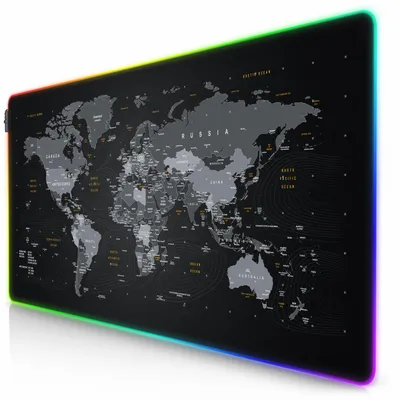 Imagen del producto de Alfombrilla para ratón Titanwolf Gaming RGB, tamaño 1200 x 600 x 3 mm, superficie XXL con iluminación LED multicolor, antideslizante, lavable, para velocidad y precisión, diseño de mapa mundial