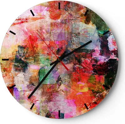 Produktbild von Wanduhr - Rund - Glasuhr - Abstraktion modern - 30x30cm - Schleichendes Uhrwerk - Lautlos - zum Aufhängen bereit - Dekoration Modern - Wanddekoration aus Glas - C3AR30x30-3545