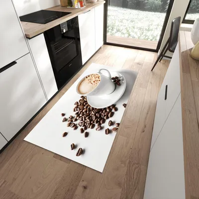 Produktbild von Küchenläufer 90 x 180 cm Braun rutschfest & waschbar – Küchenteppich Kaffee mit Milchschaum PVC Teppichläufer Küche