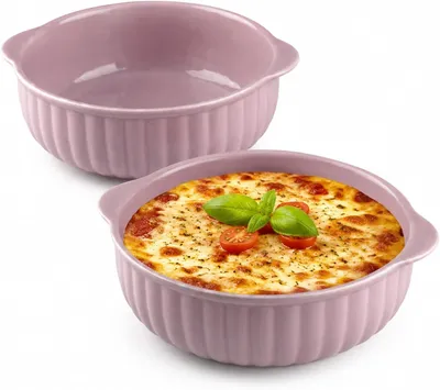 Imagen del producto de Recipiente redondo de cerámica para hornear, con asas, de 16,2 cm de diámetro, juego de 2 unidades, ideal para quiches