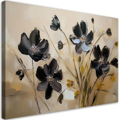 Produktbild von Leinwandbild Gemalte Mohnblumen 60x40 Feeby Schwarz bild für die wand bereit zum aufhängen