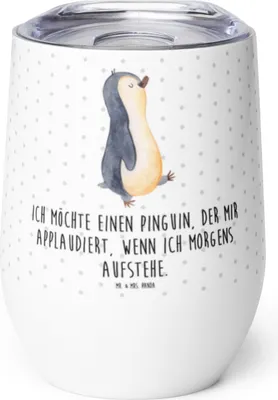 Produktbild von Mr. & Mrs. Panda Thermo Becher Pinguin marschieren - Weiß - Geschenk, edelstahl thermobecher, Isolierbecher, Spazieren, Aufstehen, thermosbecher, Pinguine, Familie