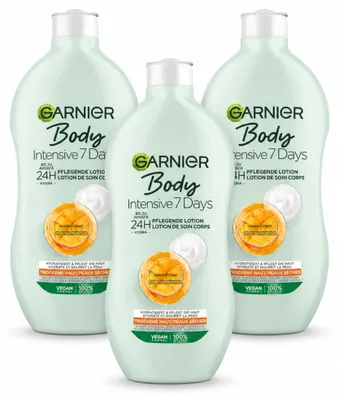 Productafbeelding van 3 x Garnier Intensive 7 Dagen Bodylotion met mango-extract en probiotica, 400 ml - Voordeelverpakking - 3 stuks