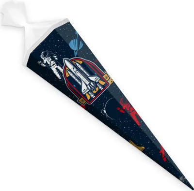 Produktbild von itenga Schultüte Zuckertüte 6eckig 85cm Weltraum Verschluss weiß