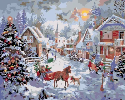 Produktbild von Zuty - Malen nach Zahlen - WEIHNACHTEN IM MALERISCHEN DÖRFCHEN, 40x50 cm, ohne Keilrahmen