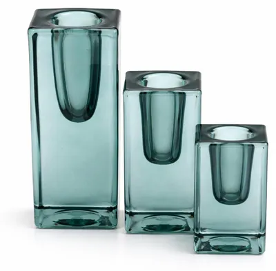 3er-Set Glas-Kerzenhalter blau-grün, 10/8/6 cm