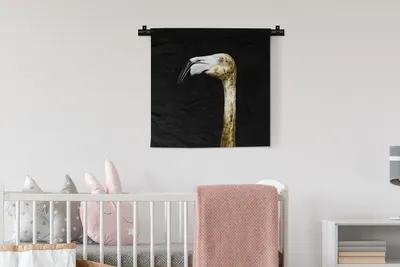 Produktbild von MuchoWow® Wandteppich Wandbehang Flamingo - Vogel - Gold 60x60 cm Tapisserie Dekoration Wandtuch - Dekorationen - Wand Decke