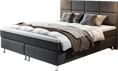 Produktbild von Boxspringbett Rotterdam 180x200 Webstoff, integrierter Topper, Anthrazit