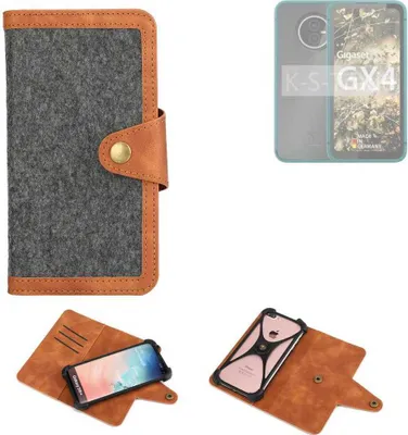 Produktbild von K-S-Trade Schutzhülle Handyhülle kompatibel mit Gigaset GX4 Filz Hülle Kunst-Leder dunkelgrau braun (1x)