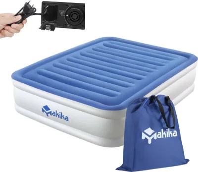 Produktbild von Makika materac dmuchany / łóżko dmuchane samopompujące podwójne łóżko - niebieski / biały