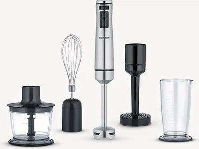 Produktbild von SEVERIN Stabmixer SM 3774 Premium-Set Edelstahl-Rührstab abnehmbar Turbostufe SM 3774 aus Kunststoff, gebürstetschwarzsilber Stabmixer Rührstab Mixbecher Zerkleinerer