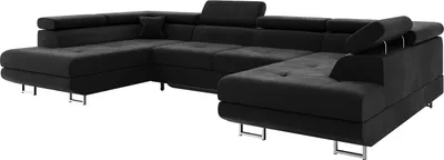 Produktbild von MEBLINI Schlafcouch mit Bettkasten - Ecksofa mit Schlaffunktion - Sofa mit Relaxfunktion und Kopfstützen - Couch U-Form - Eckcouch - Wohnlandschaft - CARL - 338x203x55cm - Schwarz Samt