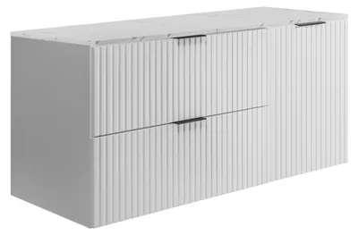 Produktbild von Wandhängender Badezimmerschrank, weiß / Arbeitsplatte aus weißem Marmor-Optik (MDF), 120 x 57 x 46 cm