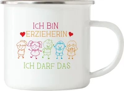 Produktbild von Ich Bin Erzieherin Ich Darf Das Emaille Tasse Abschiedsgeschenk Erzieherin Tagesmutter Kindergarten