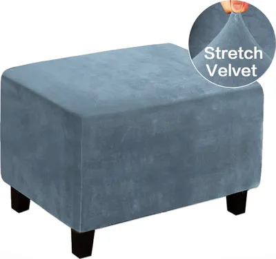 Obrázek produktu pro Stretch Ottoman Cover Stool Covers Footstool Protective Covers Velvet Slipcovers for Ottoman (XL, modrá)