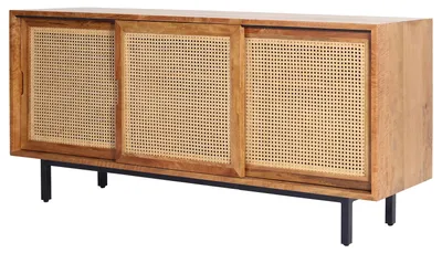 Produktbild von home24 Massives Sideboard mit 3 Türen - Mango Massiv / Wiener Geflecht - Mango / Beige