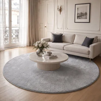 Produktbild von VOUNOT® Weicher Kurzflor Teppich Wohnzimmer mit Antirutschmatte ф200 cm Grau