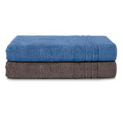 Produktbild von Komfortec 2er Saunatuch Set 80x200 cm aus 100% Baumwolle, XXL-Saunatücher, Sauna Handtuch, Weich, Groß, Frottee, Schnelltrocknend, Anthrazit/Hellblau