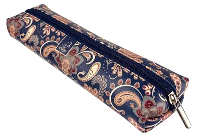 Image de Trousse d'école pour adolescents et étudiants, motif teckel, motif Paisley, fleurs, bleu