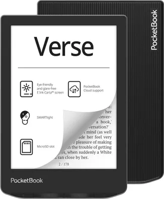 Produktbild von PocketBook Verse, 15,2 cm (6"), E Ink Carta, 758 x 1024 Pixel, ACSM, AZW, AZW3, CBR, CBZ, CHM, DOC, DOCX, DjVu, EPUB, EPUB DRM, FB2, FB2.ZIP, HTM, HTML, MOBI,..., BMP, JPEG, PNG, TIFF, 8 GB