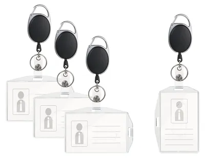 Image de Étuis pour cartes d'identité, lot de 4, porte-cartes avec porte-clés coulissant, étuis pour cartes d'identité avec clip, en plastique rigide, port horizontal ou vertical, pour étuis à cartes d'identité.