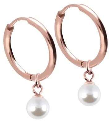 Produktbild von Chirurgenstahl Ohrclicker Creolen SYNTHETISCHE PERLE RoséGold Innendurchmesser: 12 mm