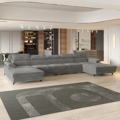 Produktbild von Masseno Ecksofa VIVENTE mit Schlaffunktion U-Form, Sofa mit Bettkasten, Wohnzimmersofa, Couch, Soffa, Bettsofa, Couchgarnitur- Grau, MONOLITH 85