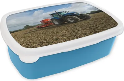 Produktbild von KitchenYeah® Lunchbox Brotzeit Brotdose 17x11 cm Traktor - Blau - Landleben - Wolken Kinder Brotzeitdose - Lunch - Kunststoff  - Brotbüchse - Sandwichbox - Lunchbox für Kinder