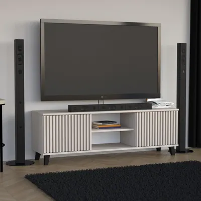 Produktbild von BEAUTYSOFA TV-Schrank HOME 150cm Kaschmir, Modernes TV-Board mit 2 Lamellentüren, offenen Fächern, Lowboard für Wohnzimmer, Push-to-Open, Fernsehtisch