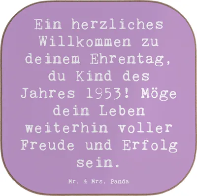 Produktbild von Mr. & Mrs. Panda Holzuntersetzer Spruch 1953 Geburtstag - Lavendeltraum - Geschenk, Geburtstagsgeschenk, Geburtstagsgrüße, Untersetzer Glas, Jubiläum, Alter, 70., Design