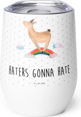 Produktbild von Mr. & Mrs. Panda Thermobecher Lama Regenbogen - Weiß - Geschenk, Thermo Becher, Freiheit, Abi, Selbstständig, glühweinbecher, thermosbecher, edelstahl isolierbecher