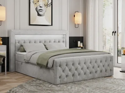 Produktbild von Boxspringbett 160x200 mit Led, Polsterbett 160x200 mit LED Kopfteil - Multipocket-Matratze H3 - Doppelbett mit Bettkasten Stauraumbet - GOLD-9 - 160x200cm - Velvet - Hellgrau - H3