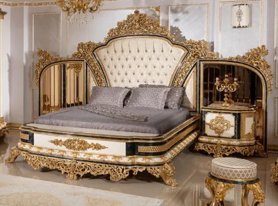 Produktbild von Casa Padrino Luxus Barock Schlafzimmer Set Gold / Weiß / Blau / Gold - 1 Doppelbett mit Kopfteil & 2 Nachtkommoden - Schlafzimmer Möbel im Barockstil - Edel & Prunkvoll